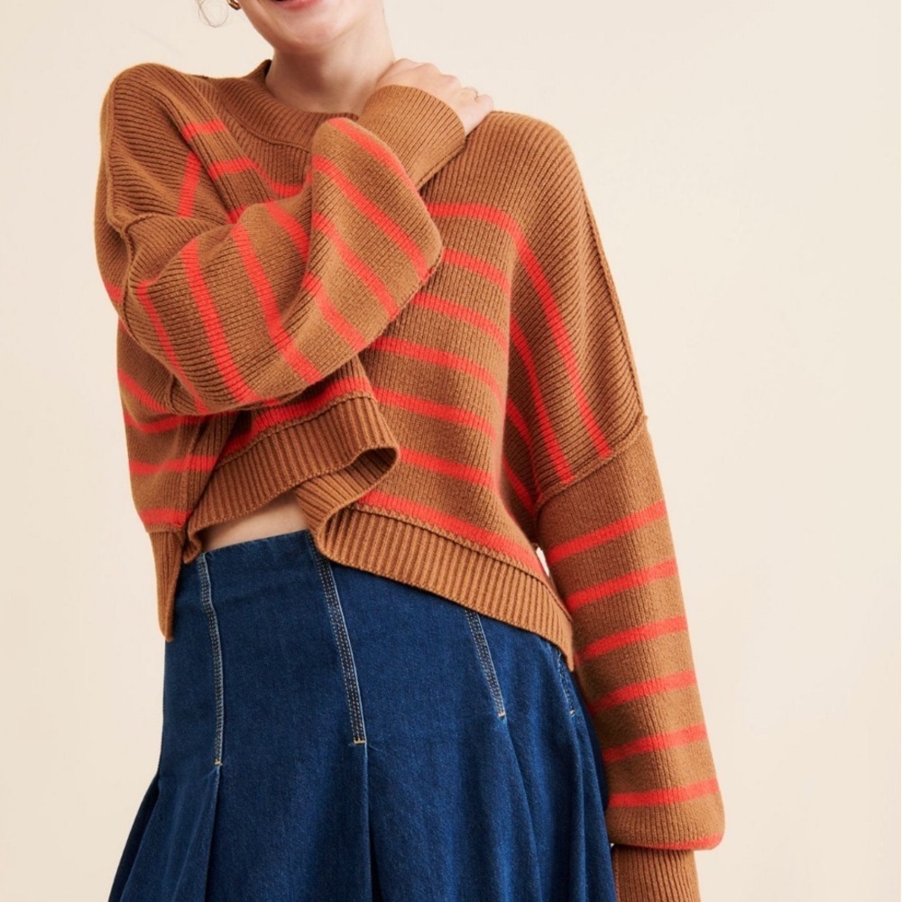 Easy Street Stripe Crop Pullover | Small | Brown
